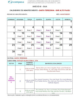 Calendário de Abastecimento, Compesa, Santa Terezinha-PE